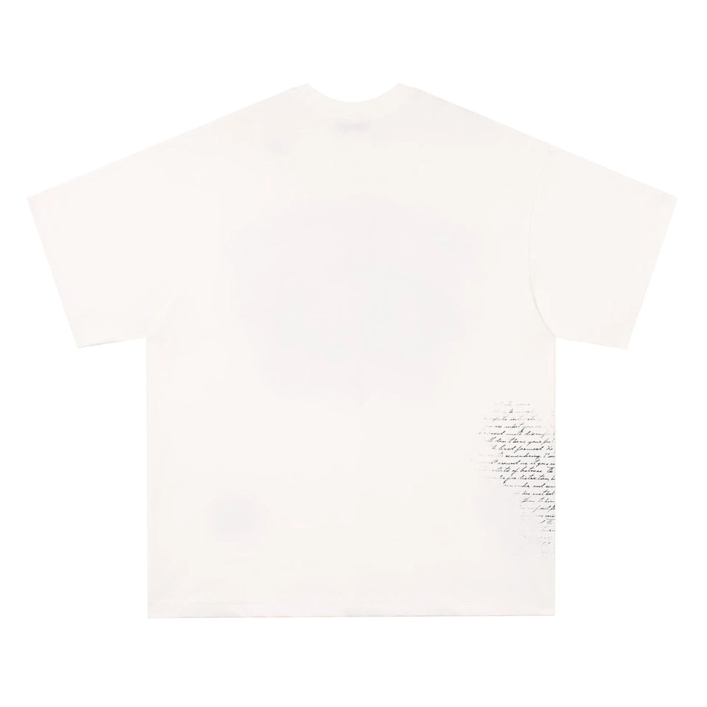 Men's black pure cotton T-shirt with white retro hip hop gothic letter print, short sleeves.