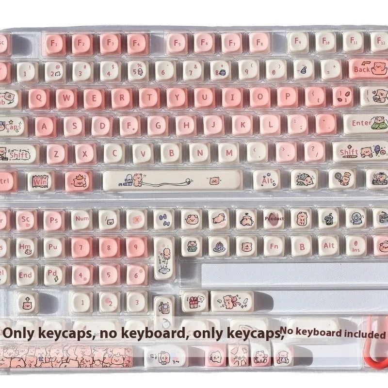 Pink PBT keyboard key cap with a colourful fragrant pig design on the top and sides.