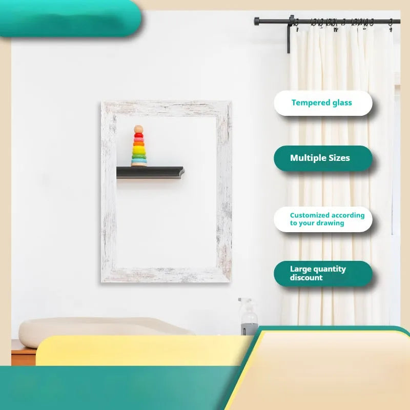 Wall-mounted bathroom mirror with modern pastoral style MDF frame in Little White colour