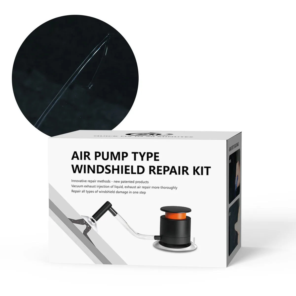 Plastic car windscreen crack repair tool with broken glass corrector for DIY repairs.