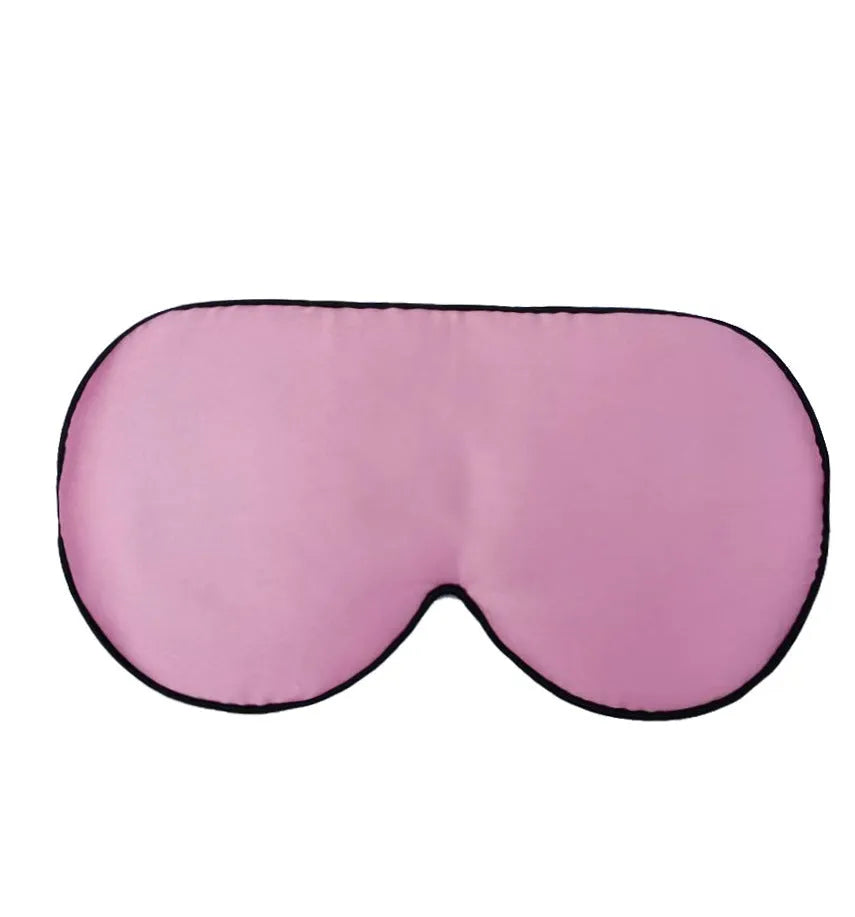 Double-sided mulberry silk sleep mask in multiple colours showing embroidered print and adjustable strap.
