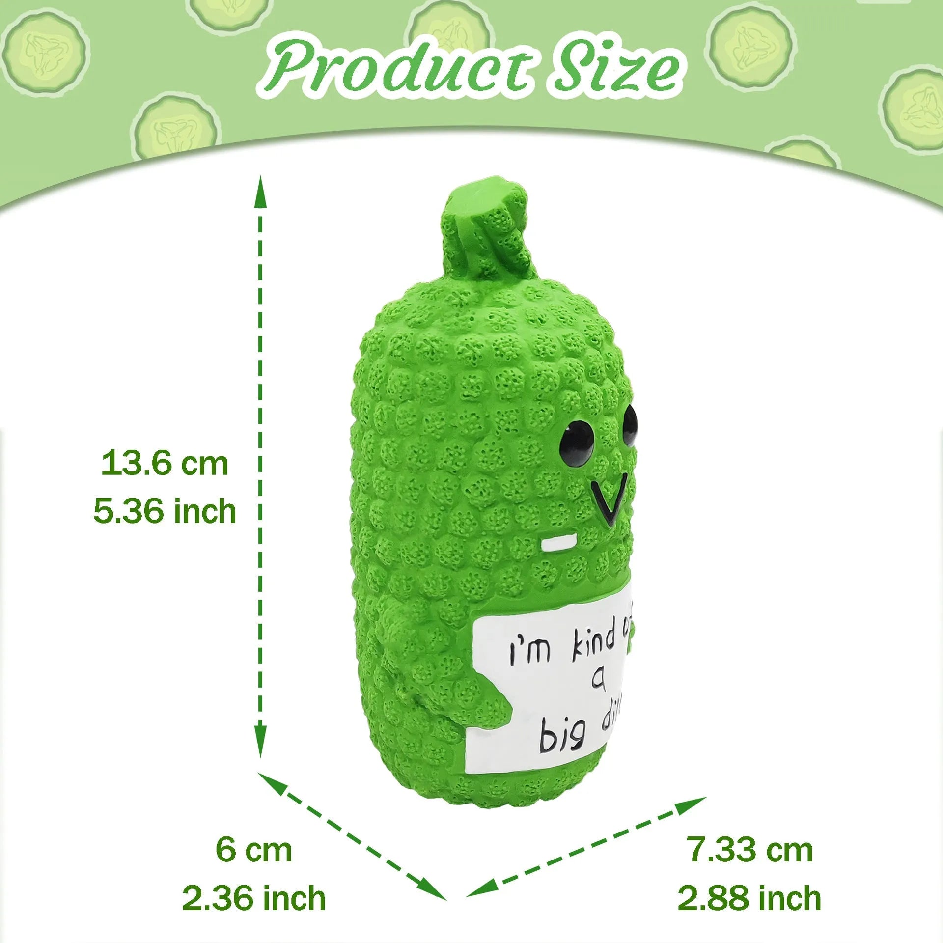 Green pickle-shaped squeaky dog toy with textured nubs for teeth cleaning