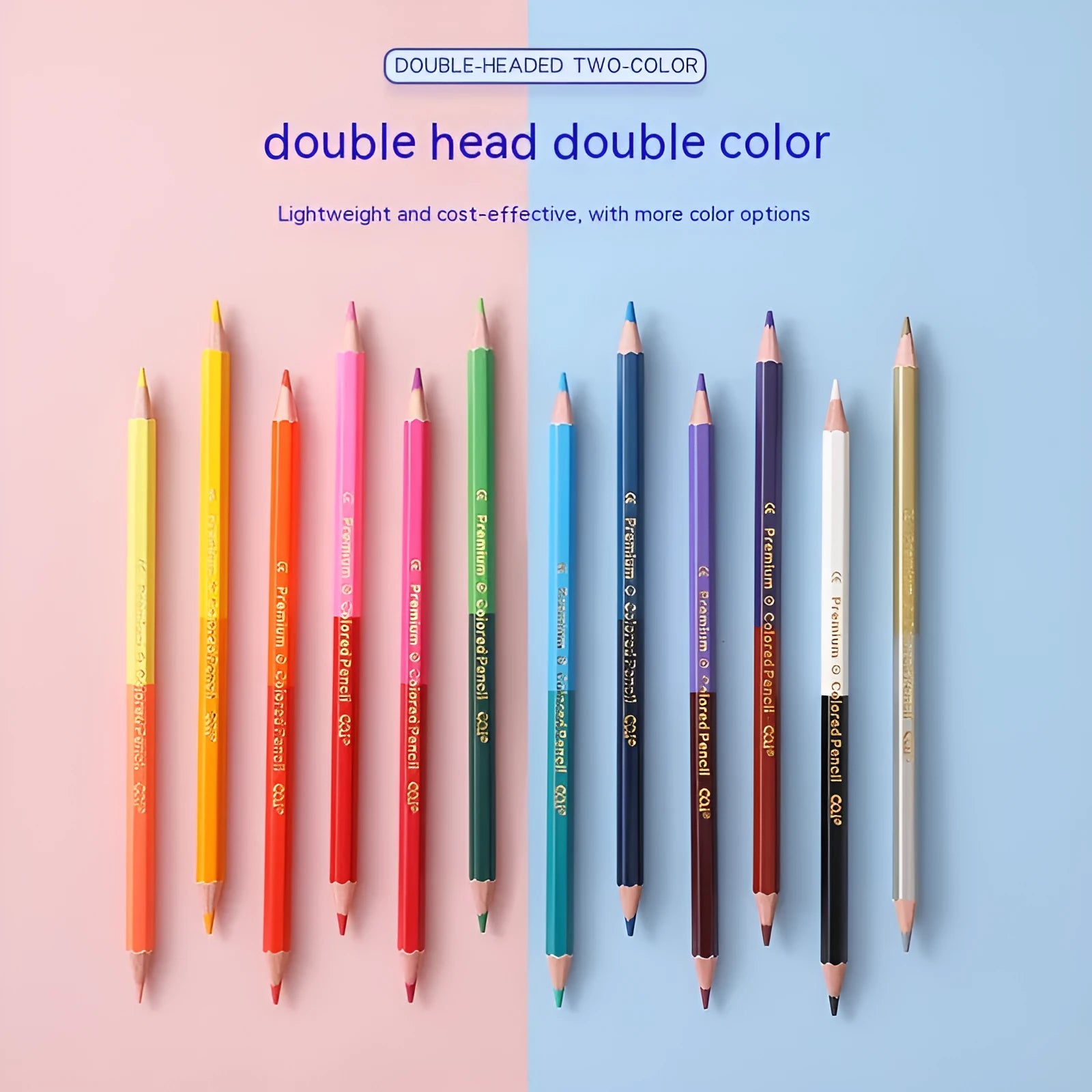 Set of wooden dual-tipped colour pencils with a colour lead at one end and a brush pen tip at the other.
