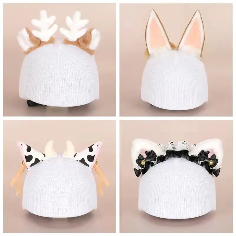 Plush fabric ski helmet decoration with cartoon character design on black helmet