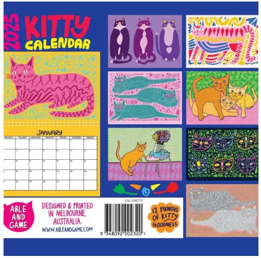A4 paper wall calendar with cat illustrations for 2024 or 2025.