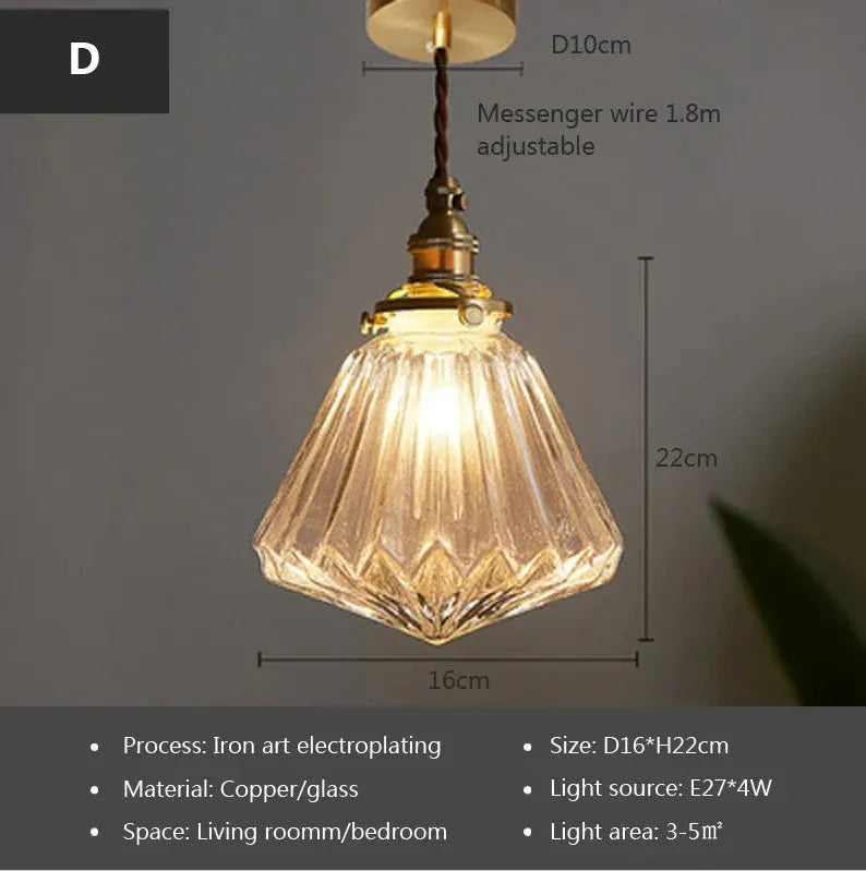 Brass electroplated copper chandelier with glass ball shade measuring 17.5cm diameter