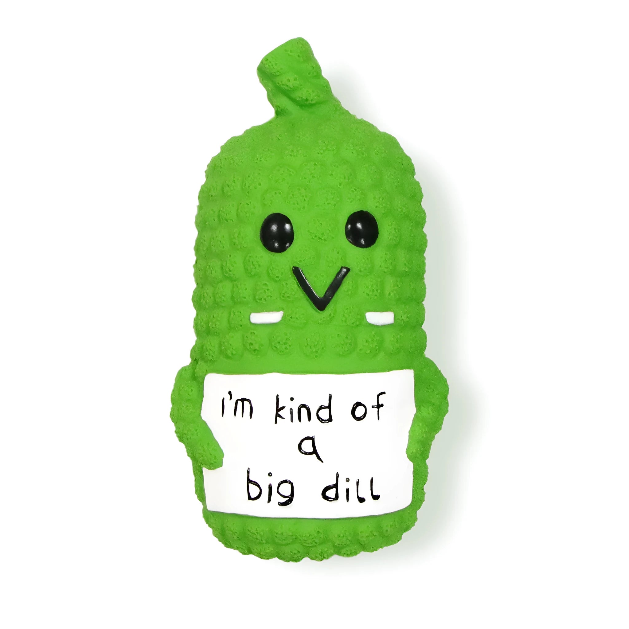 Green pickle-shaped squeaky dog toy with textured nubs for teeth cleaning