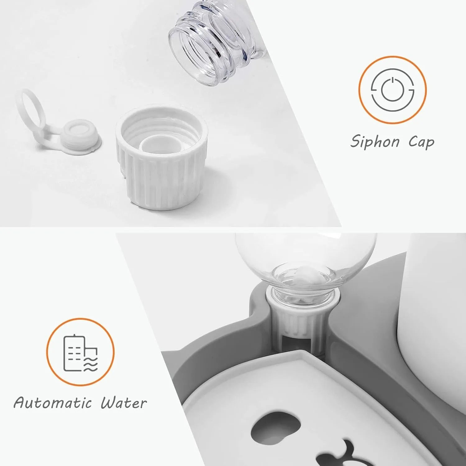 Panda-shaped elevated pet food and water bowl set with automatic dispenser bottle on stable base