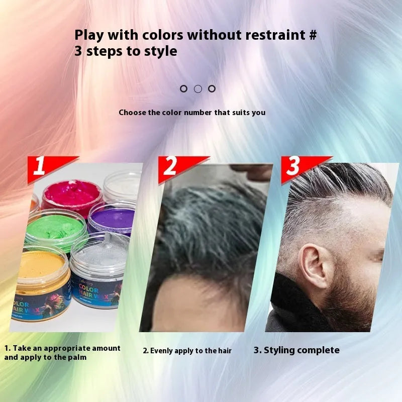 120g jar of hair styling clay shown in multiple colour options including blue, green, red, and grey.