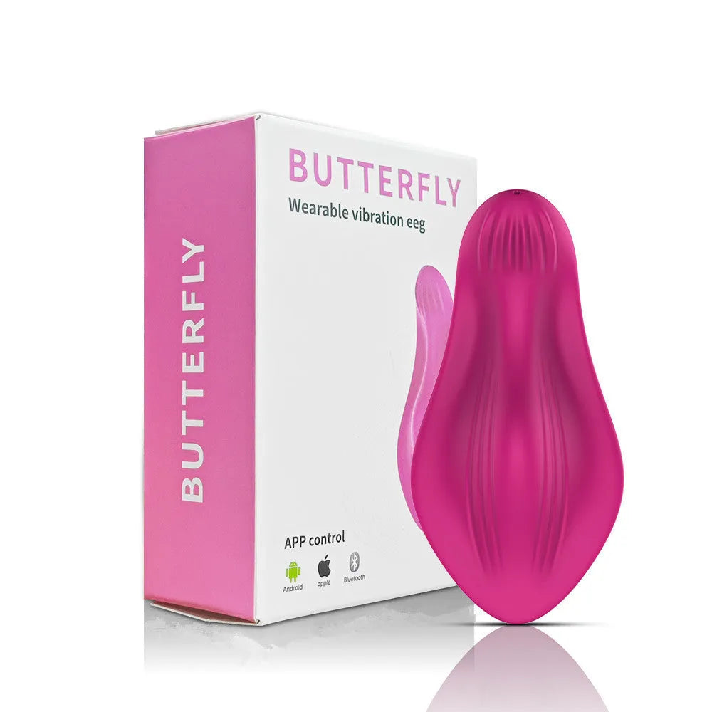 Rose red APP remote control wearable female massager with silicone construction and USB charging port