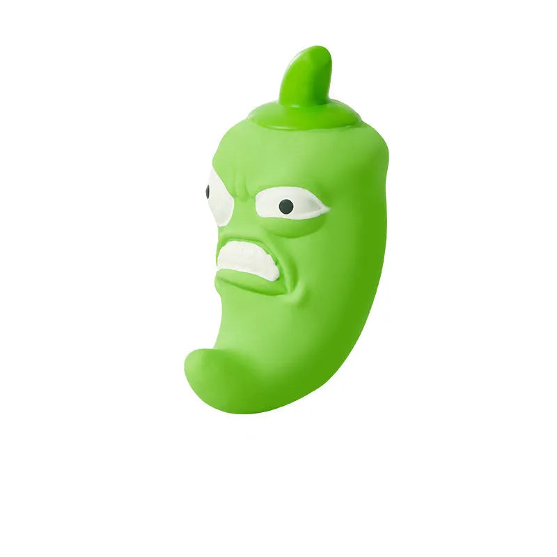Bitter melon and chili pepper shaped dog chew toys with squeakers for teeth cleaning and boredom relief
