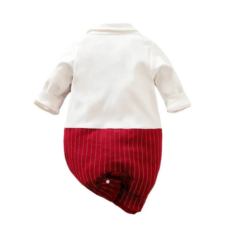 Wine red long sleeve cotton baby boy romper one-piece suit for spring and autumn