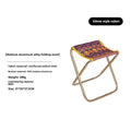 Black folding camping stool with an aluminium frame, shown in both open and folded positions.