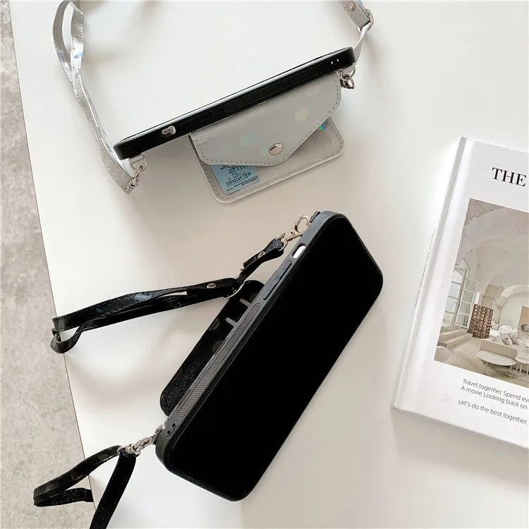 Diagonal card case silicone mobile phone case with wave point design in black or white colours