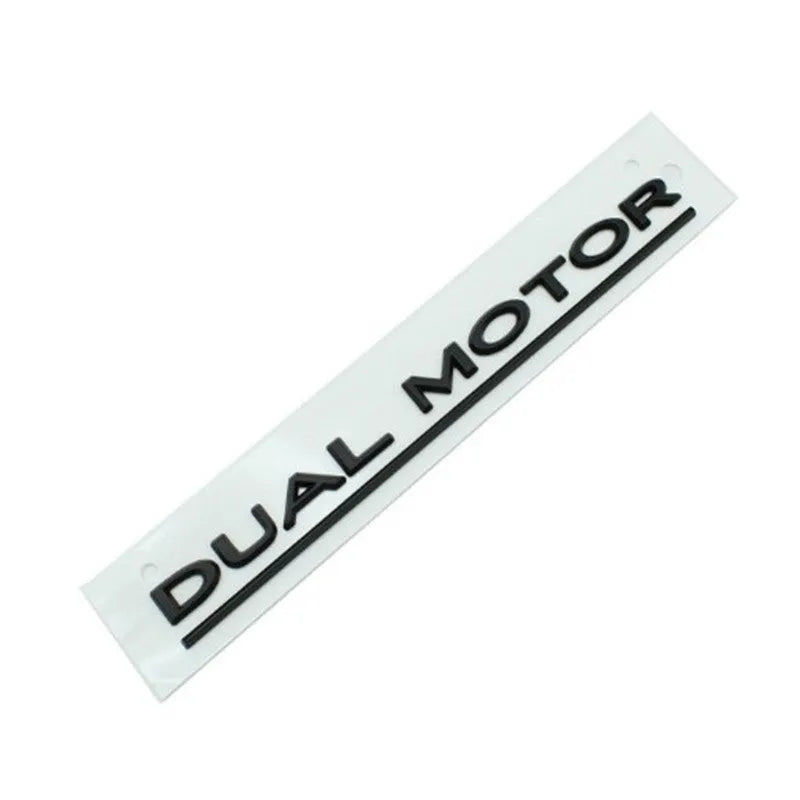 Tesla Model 3 Double Motor bumper decal sticker in ABS plastic, 19cm by 3cm.