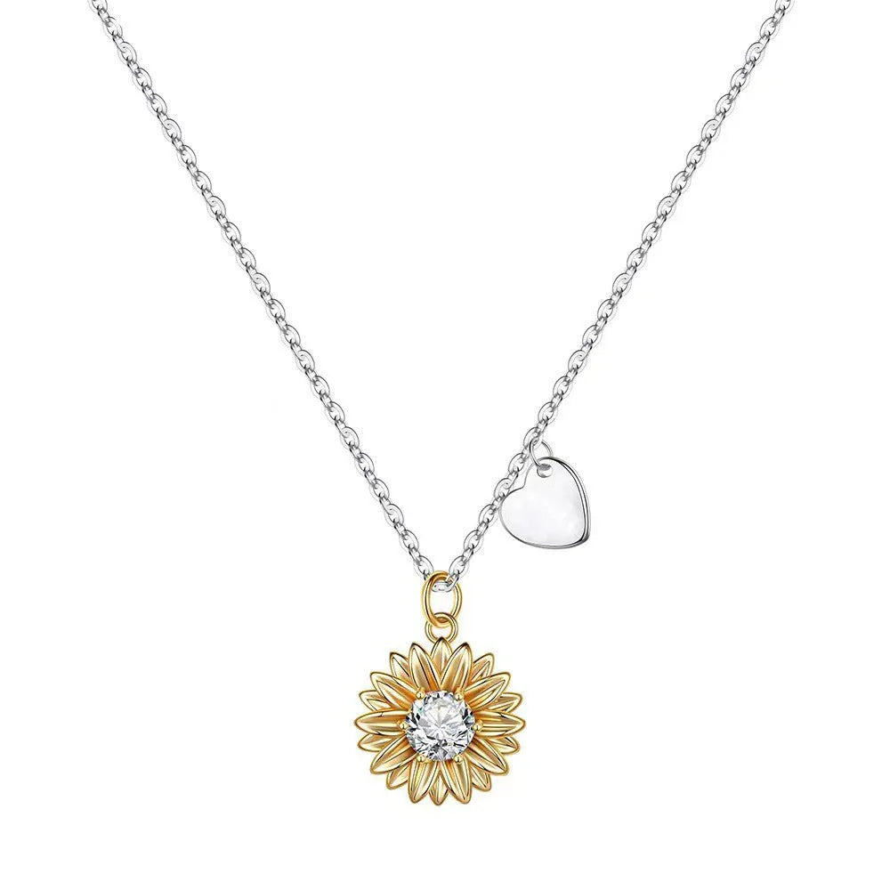 925 silver sunflower necklace for women with geometric daisy pendant on adjustable 21-50cm chain