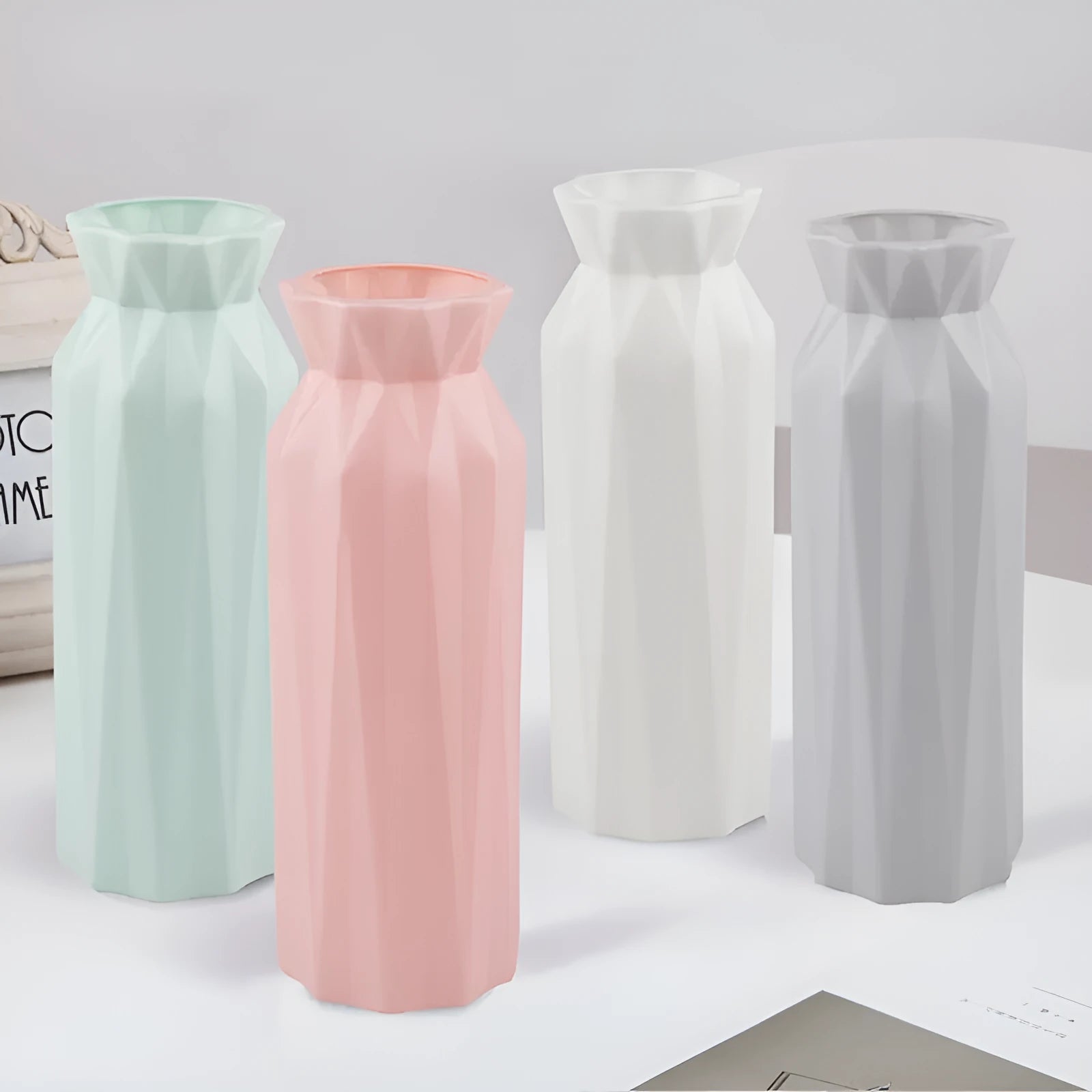 Green gray pink white drop-resistant melamine plastic vase with 7.2cm base diameter