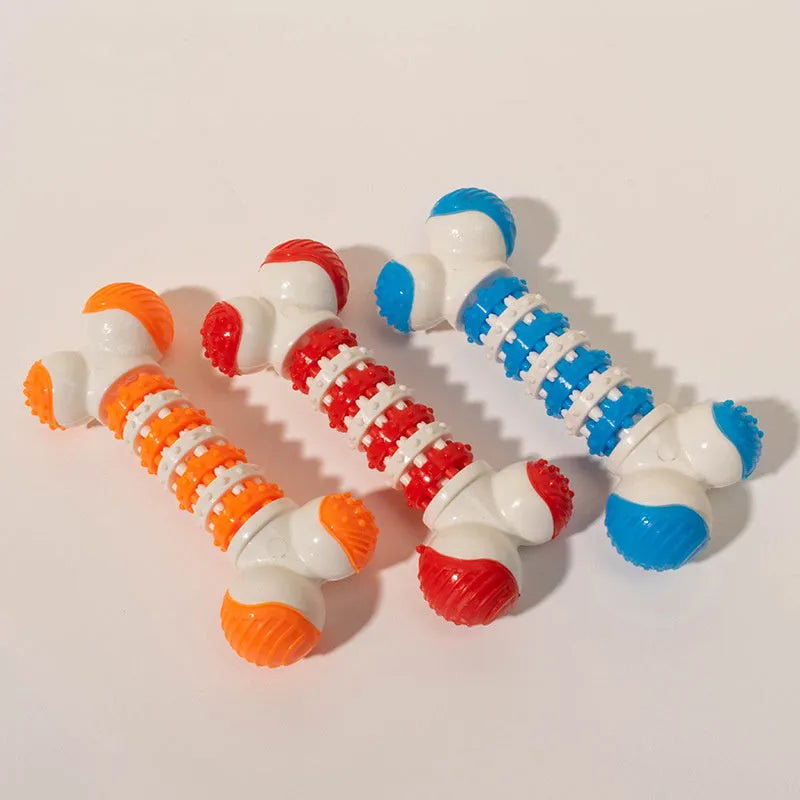 Blue bone-shaped interactive dog toy with treat holder for small breed dogs