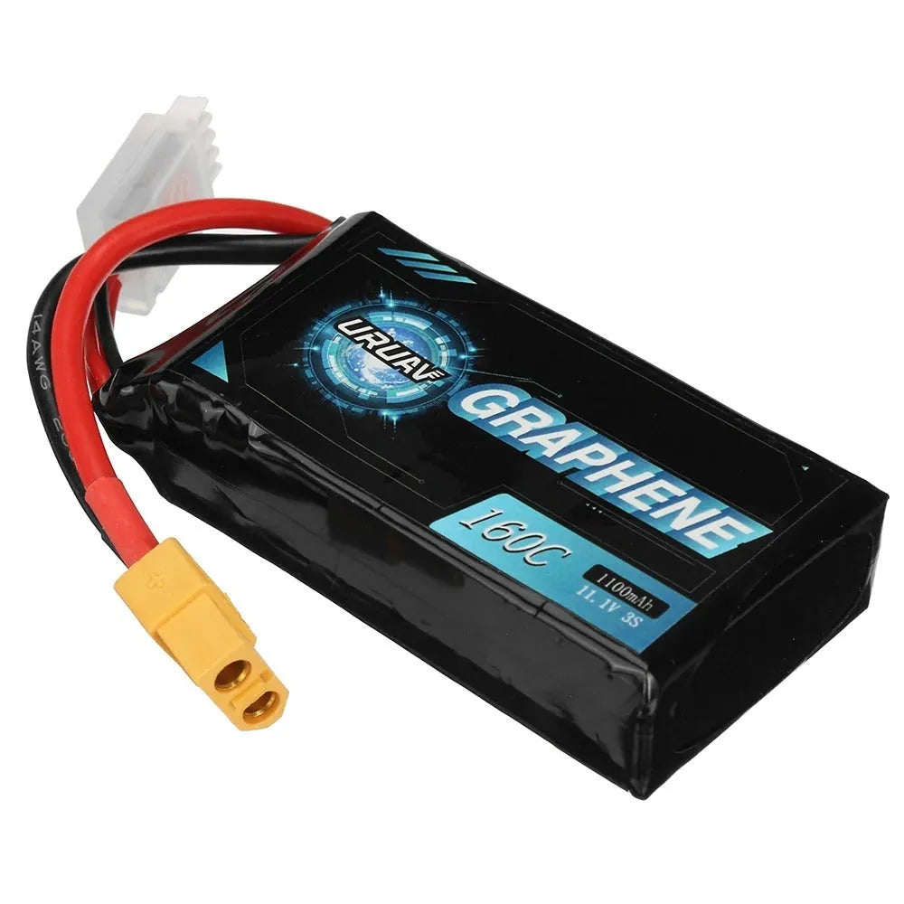 7.4V 1200mAh lithium battery for RC model cars and ships measuring 15x36x70mm