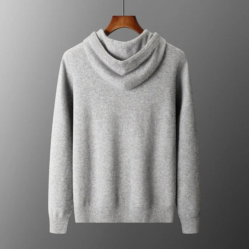Men's light gray cashmere hooded sweatshirt and matching trousers casual winter set