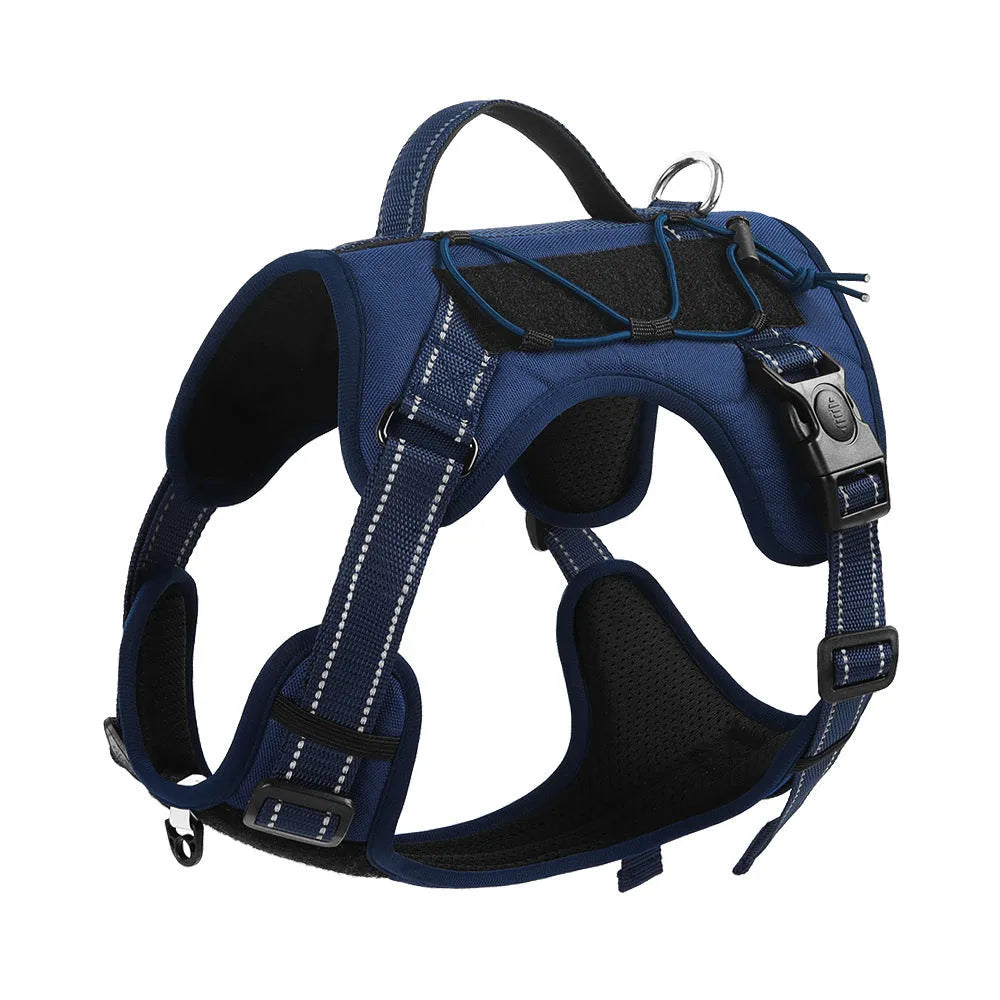 Orange PU dog harness with reflective trim and matching lead with black handle grip.