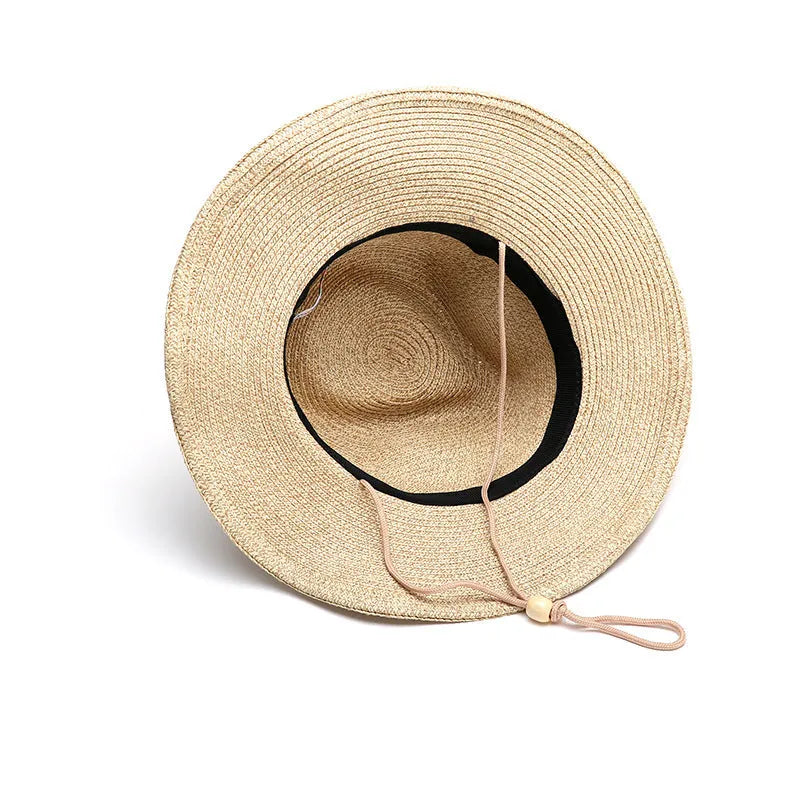 Foldable straw sun hat for men with wide brim in mixed beige colour