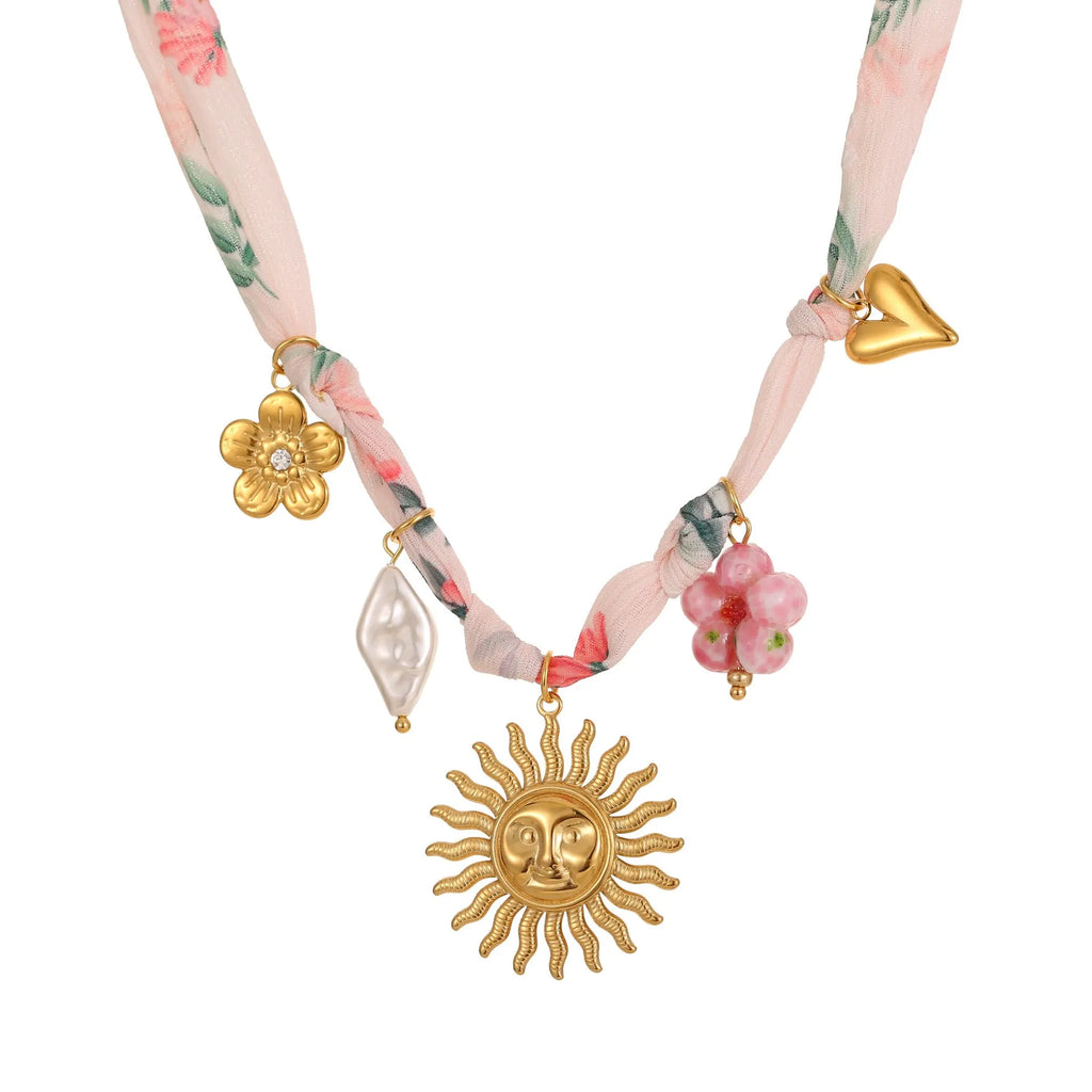 Stainless steel necklace with geometric sun pendant on adjustable 41-50cm chain