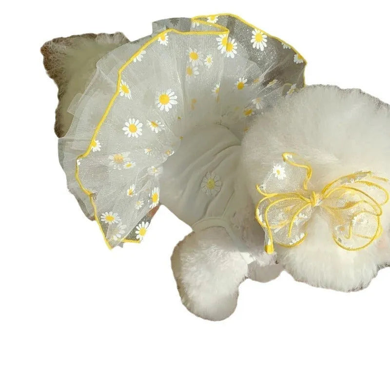 Yellow daisy patterned polyester dog clothes for summer wear in multiple sizes
