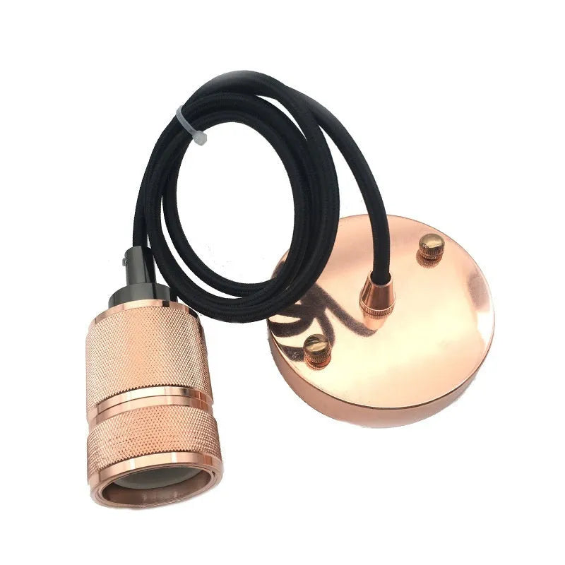 DIY retro ceiling light chandelier assembly kit components showing braided cord and electroplated lamp holder