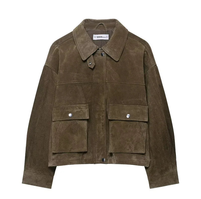 Women's casual PU jacket in regular fit and Japanese Korean style, picture colour.