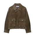Women's casual PU jacket in regular fit and Japanese Korean style, picture colour.
