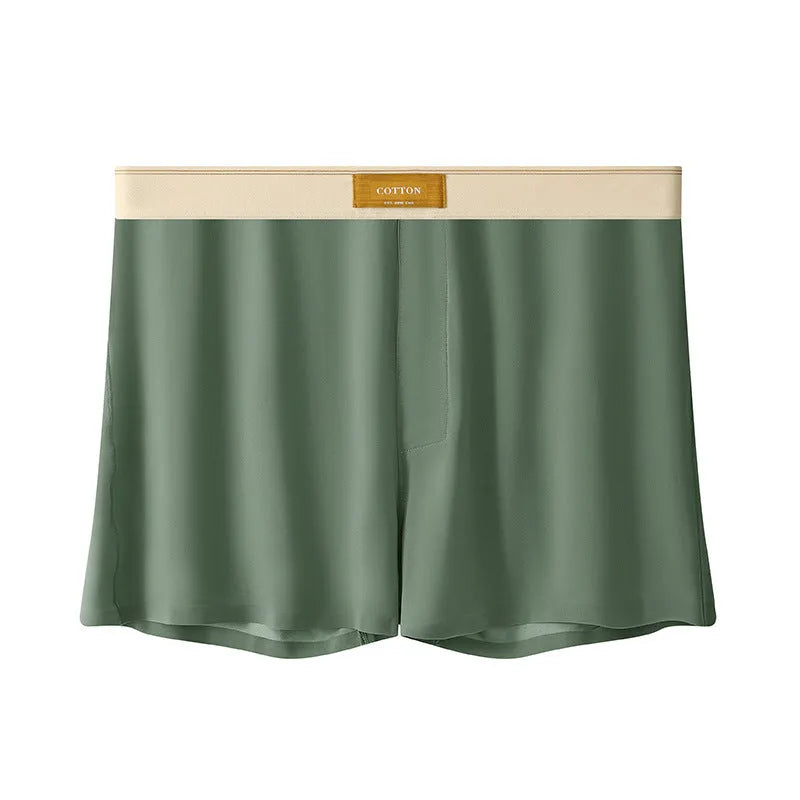 Three pairs of men's solid colour loose fit ice silk underwear in various colour combinations