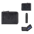 Black PU leather anti-theft zipper wallet with embossed pattern and extended card capacity
