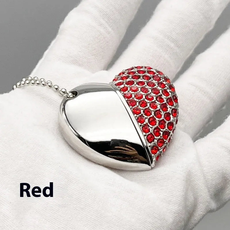 Creative brick-inlaid heart-shaped USB flash drive in multiple colours on a white background