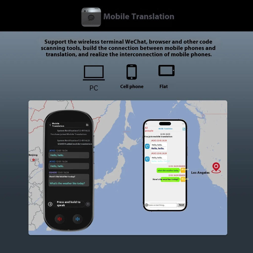 Black multi-language simultaneous interpretation translator for business with lanyard and charging cable