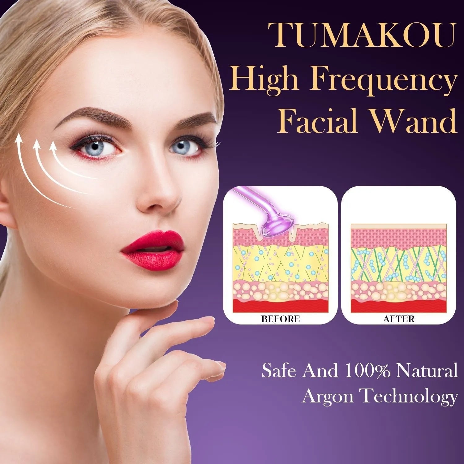 Professional purple high wave electrotherapy rod with six accessory heads for commercial skin treatments.