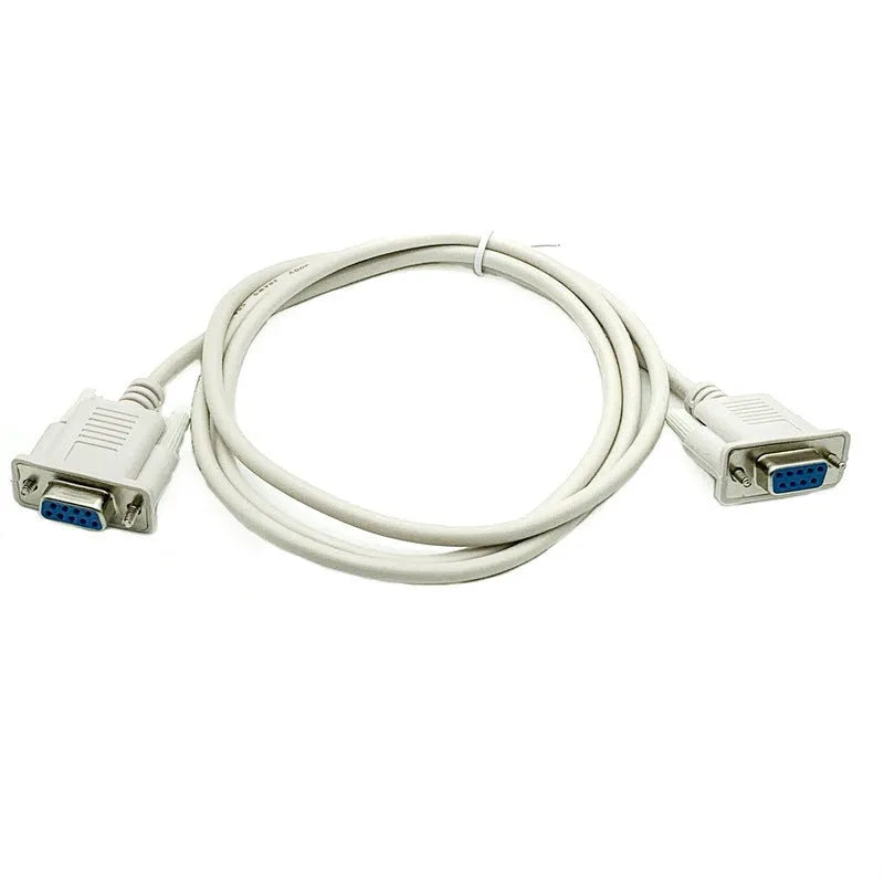 Milky white female to female RS232 serial cable with DB9 connectors measuring 1.5 metres