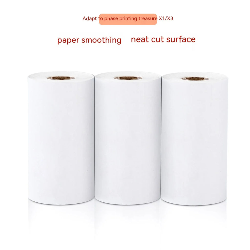 Three rolls of 57mm wide thermal paper on 30mm cores in an open box