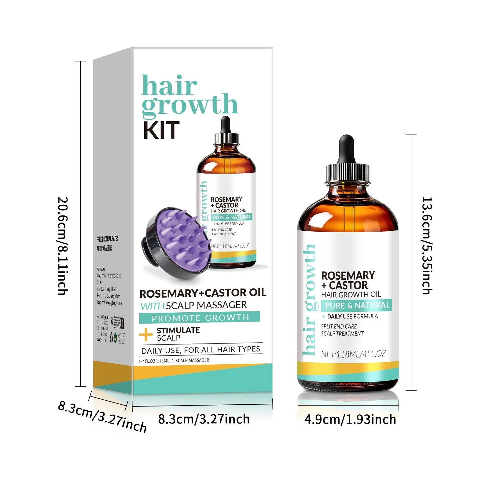 118ml bright yellow hair treatment oil with massage brush for strengthening and dense hair care