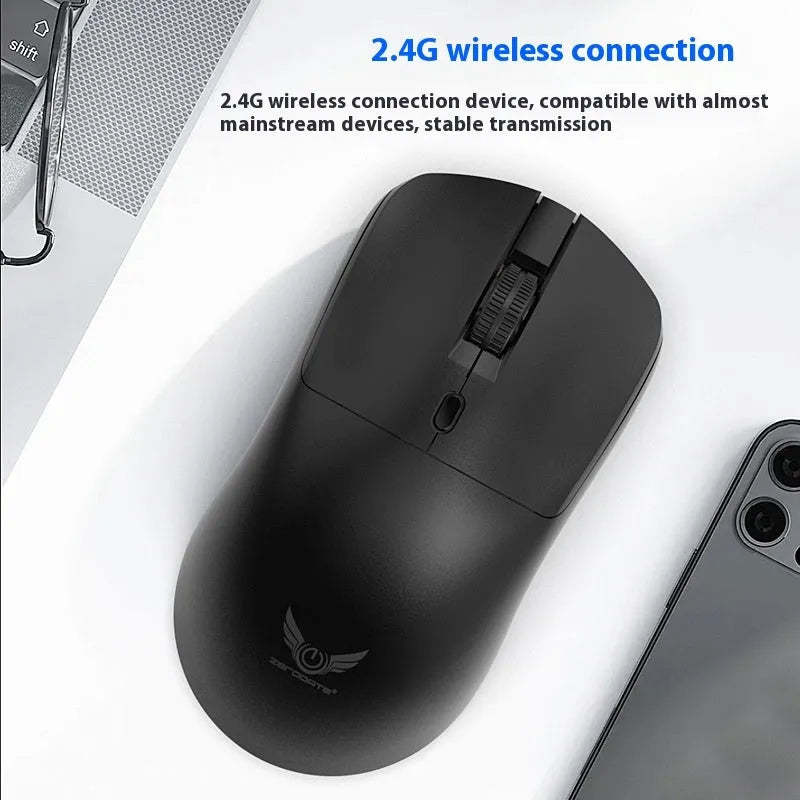 Black wireless mouse with three-gear audio buttons and photoelectric sensor for laptop use