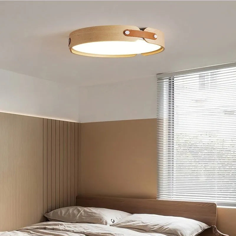Japanese style wooden ceiling lamp with PMMA shade in warm light colour