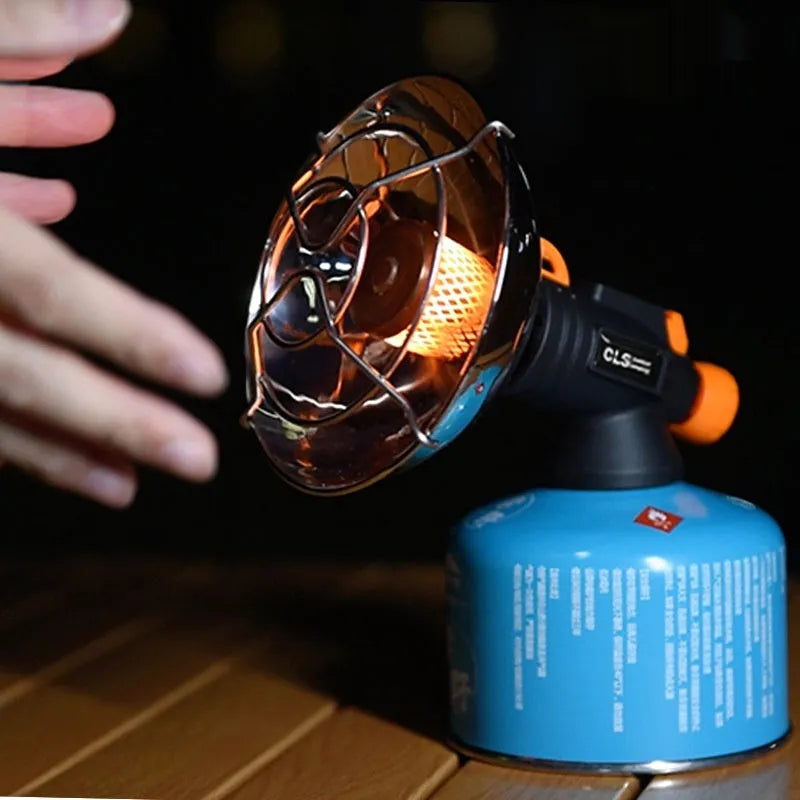 Portable black and orange camping heating stove with automatic ignition
