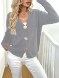 Women's grey deer plush sweater coat with princess sleeves and irregular hemline on hanger