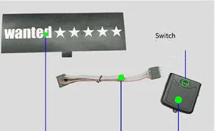 Electroluminescent car window sticker kit with driver and cable, showing foundation white glow.