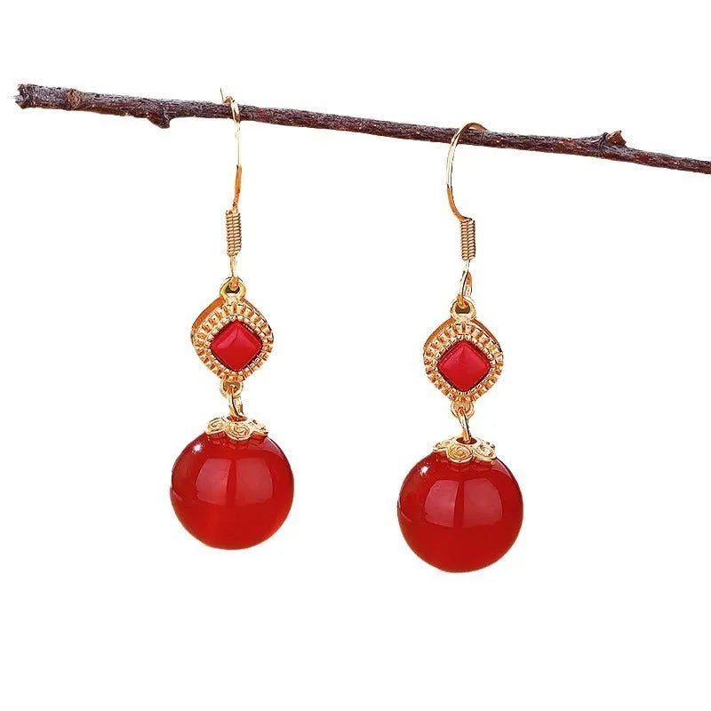 Southern Red Agate round bead earrings with S925 silver inlay and jasper accents