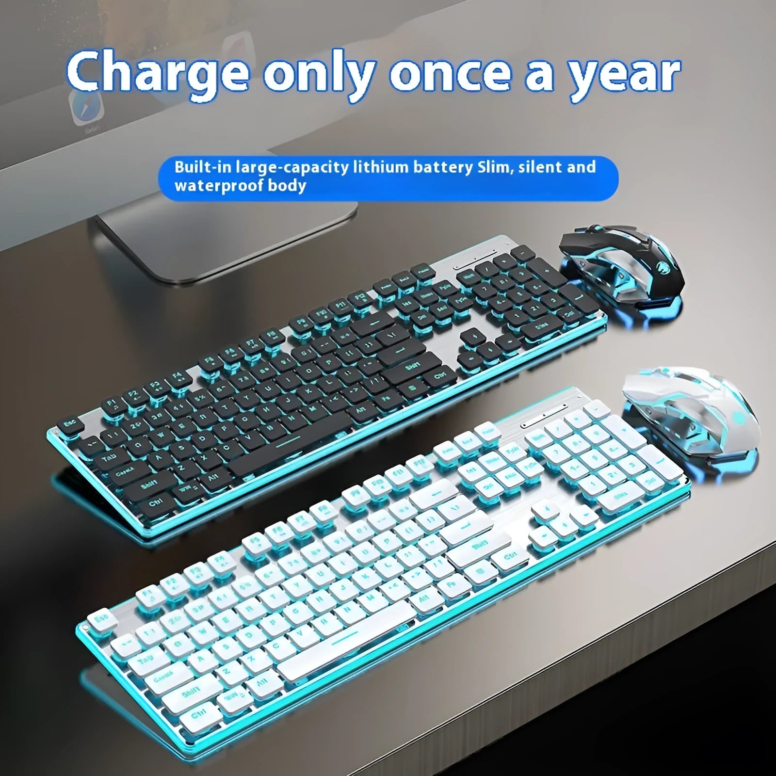 Wireless Bluetooth keyboard with mute button in compact 440mm design