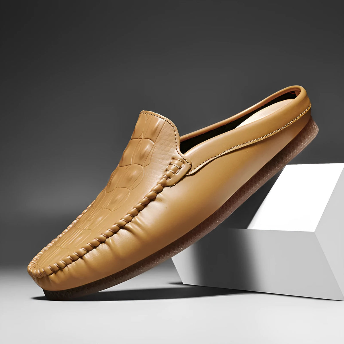 Men's black summer semi-slippers with artificial PU upper and rubber sole
