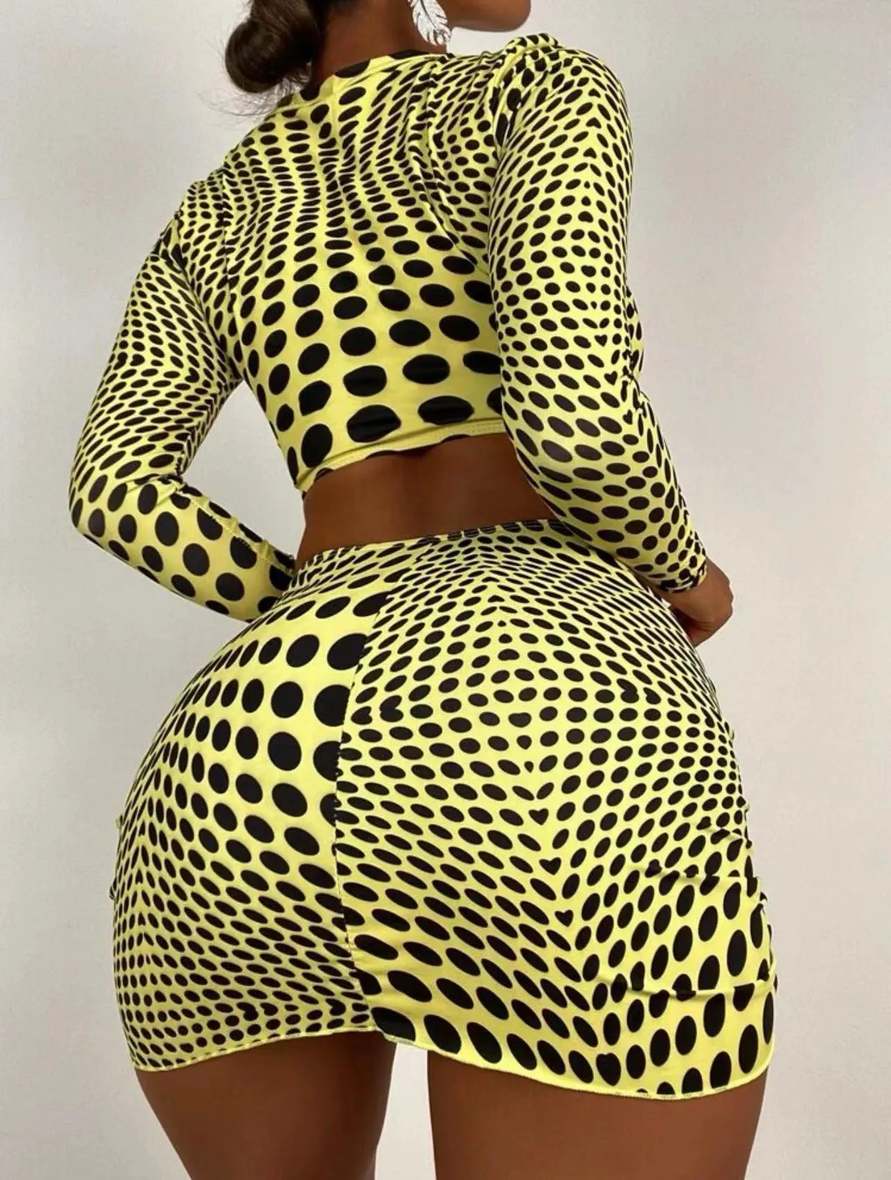 Women's green polka dot three-piece swimsuit set with skirt and padded bikini top