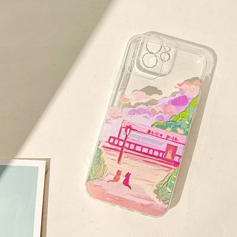 Soft silicone iPhone case with two cat cartoon design on PC material