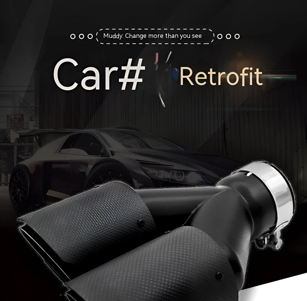 Black carbon fibre car exhaust pipe with double outlet silencer measuring 250mm